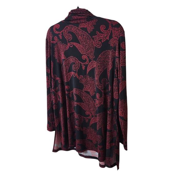 Susan Graver QVC 1X Black mock Neck Blouse Red pattern long sleeve Stretch - Picture 6 of 8